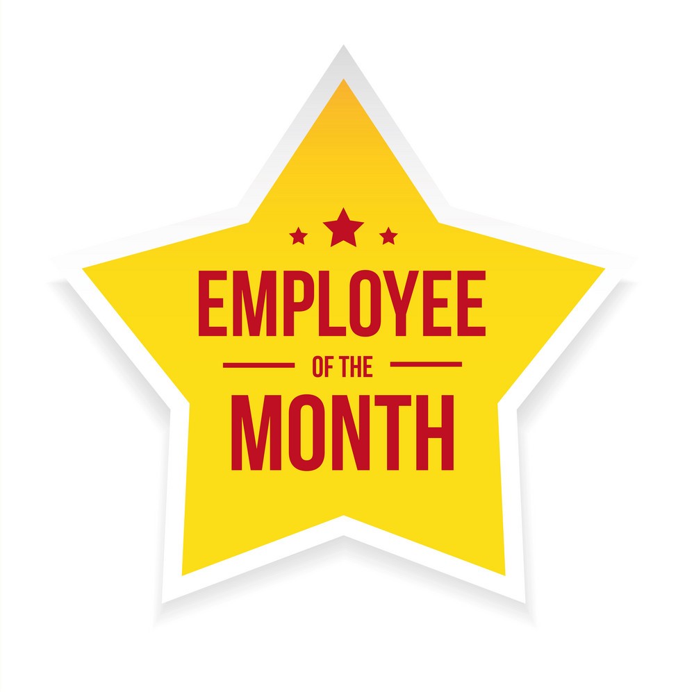 yellow star with employee of the month written on it in red text